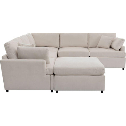 Modern Large U-Shape Sectional Sofa, with Removable Ottomans for Living Room (6-Seater)