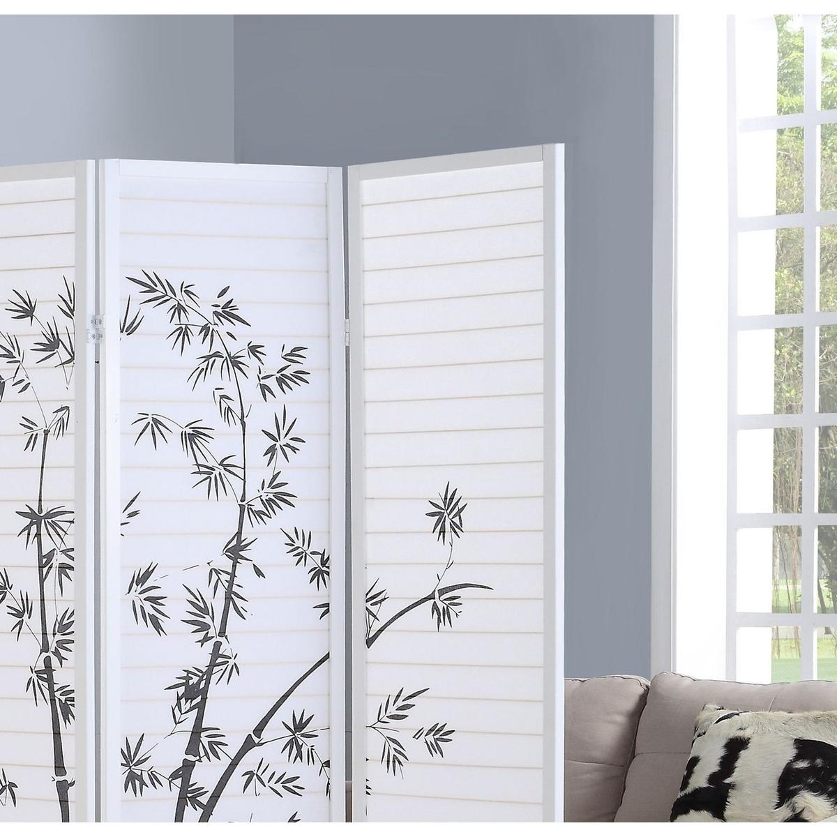 Bamboo Print 4-Panel Framed Room Screen/Divider, White