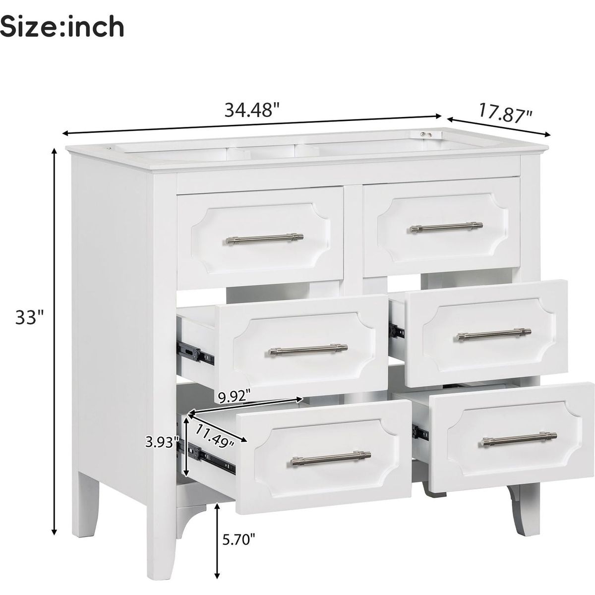 36" Bathroom Vanity without Sink, Free Standing Single Vanity Set with Four Drawers, Solid Wood Frame Bathroom Storage Cabinet Only (NOT INCLUDE SINK)