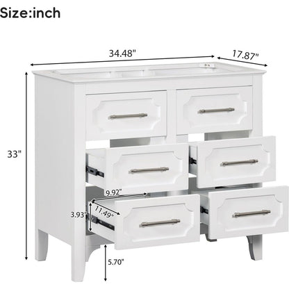 36" Bathroom Vanity without Sink, Free Standing Single Vanity Set with Four Drawers, Solid Wood Frame Bathroom Storage Cabinet Only (NOT INCLUDE SINK)