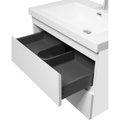 30" Floating Bathroom Vanity with Sink, Modern Wall-Mounted Bathroom Storage Vanity Cabinet with Resin Top Basin and Soft Close Drawers, Glossy White