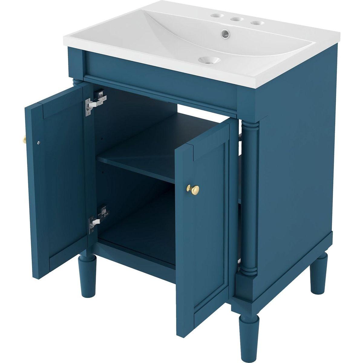 24" Bathroom Vanity with Top Sink, 2-Tier Modern Bathroom Storage Cabinet, Single Sink Bathroom Vanity, Large Storage Shelves