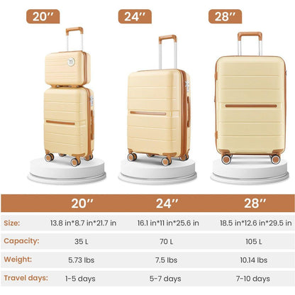 Luggage Sets 4 Piece(14/20/24/28) PP Lightweight & Durable Expandable suitcase