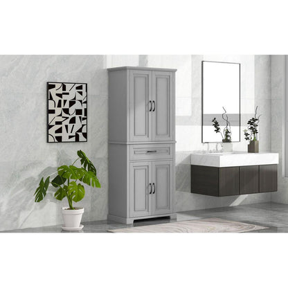 Bathroom Storage Cabinet with Doors and Drawer, Multiple Storage Space, Adjustable Shelf, Grey