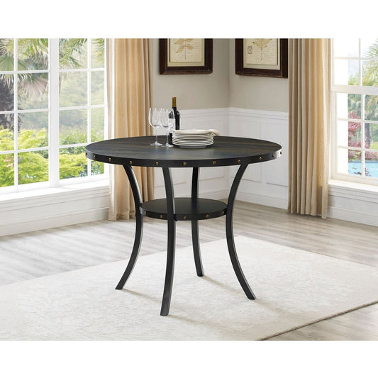 Biony Dining Collection Espresso Wood Counter Height Nailhead Round Dining Table