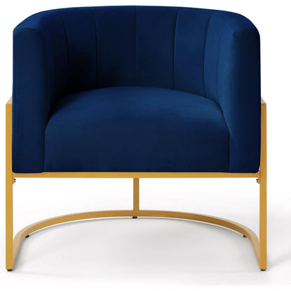 Upholstered Velvet Accent Chair with Golden Metal Stand,Mid-Century Living Room Leisure Chair with Curve Backrest -Navy