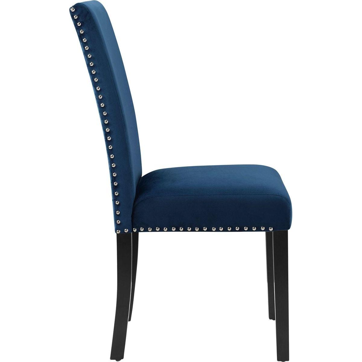 Cobre Contemporary Velvet Dining Chair with Nailhead Trim, Set of 2, Blue