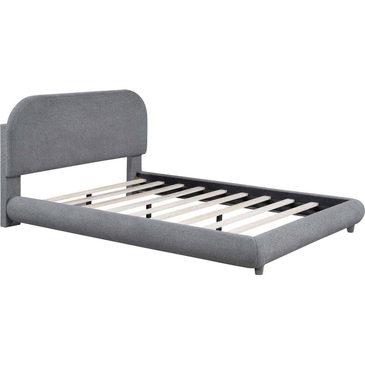 Teddy Fleece Full Size Upholstered Platform Bed with Thick Fabric, Solid Frame and Stylish Curve-shaped Design, Gray