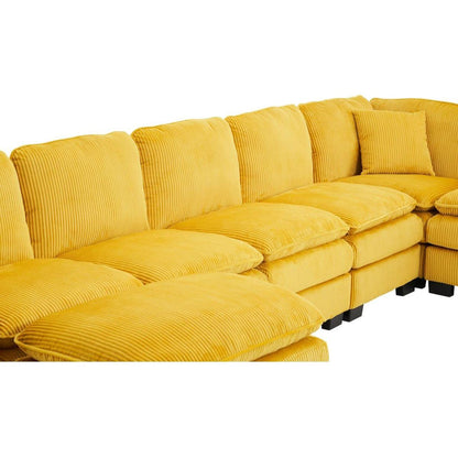 Modern U Shaped 6-seat Sectional Sofa Couch with one Ottoman and three toss pillows, Modular Sofa for Living Room,Corduroy sofa
