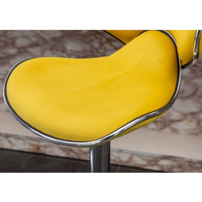 Masaccio Velvet Upholstered Adjustable Swivel Barstool, Set of 2, Yellow