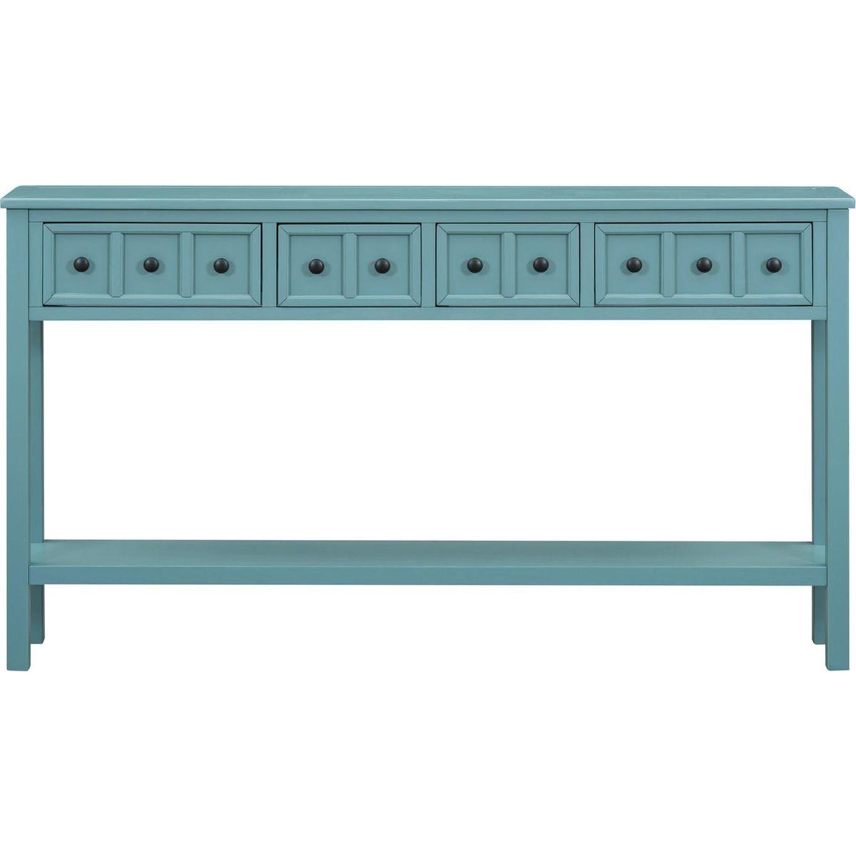 Rustic Entryway Console Table, 60" Long Sofa Table with two Different Size Drawers and Bottom Shelf for Storage (Turquoise Green)