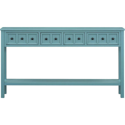 Rustic Entryway Console Table, 60" Long Sofa Table with two Different Size Drawers and Bottom Shelf for Storage (Turquoise Green)