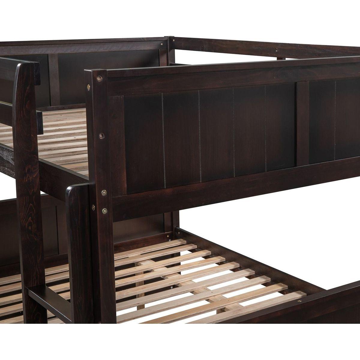 Full Over Full Bunk Bed with Twin Size Trundle, Espresso