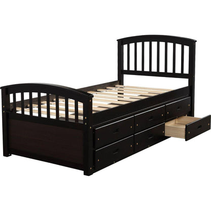 Twin Size Platform Storage Bed Solid Wood Bed with 6 Drawers