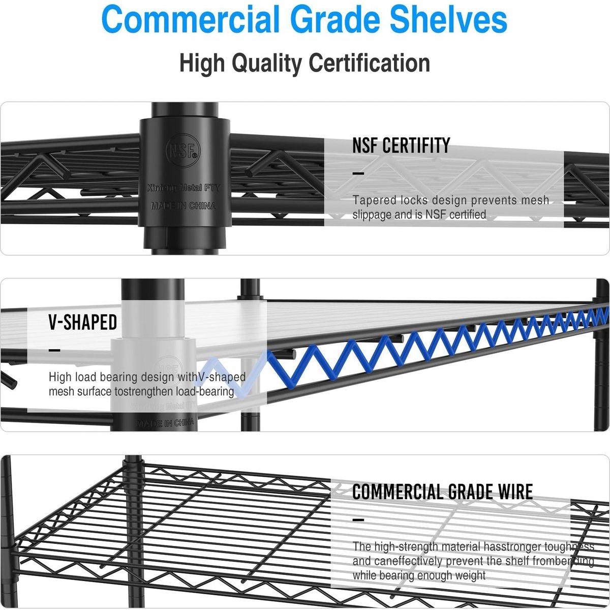 3 Tier Wire Shelving Unit, 1050 LBS NSF Height Adjustable Metal Garage Storage Shelves, Heavy Duty Storage Wire Rack Metal Shelves - Black