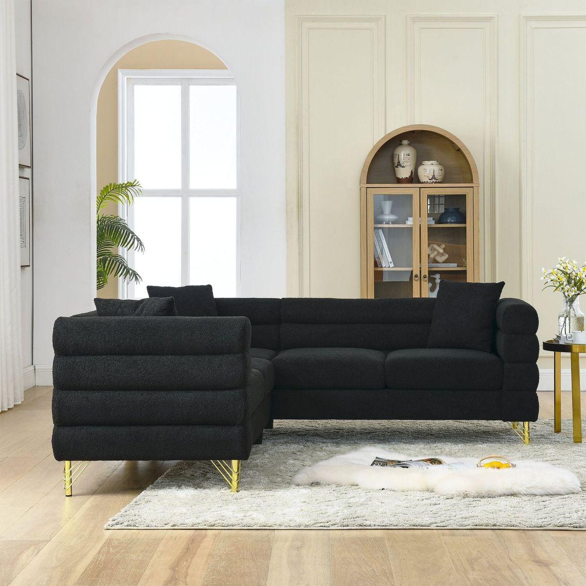 81.5-Inch Oversized Corner Sofa Covers, L-Shaped Sectional Couch, 5-Seater Corner Sofas with 3 Cushions for Living Room, Bedroom, Apartment, Office