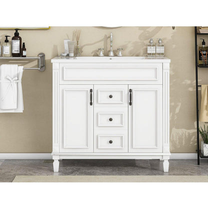 36" Bathroom Vanity with Top Sink, Modern Bathroom Storage Cabinet with 2 Soft Closing Doors and 2 Drawers, Single Sink Bathroom Vanity