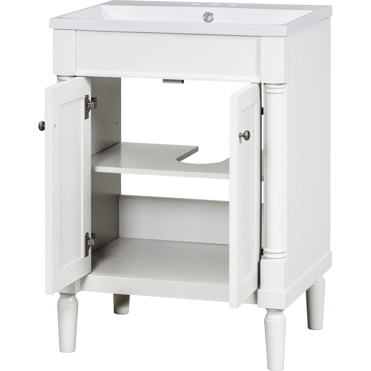 24" Bathroom Vanity with Top Sink, 2-Tier Modern Bathroom Storage Cabinet, Single Sink Bathroom Vanity, Large Storage Shelves