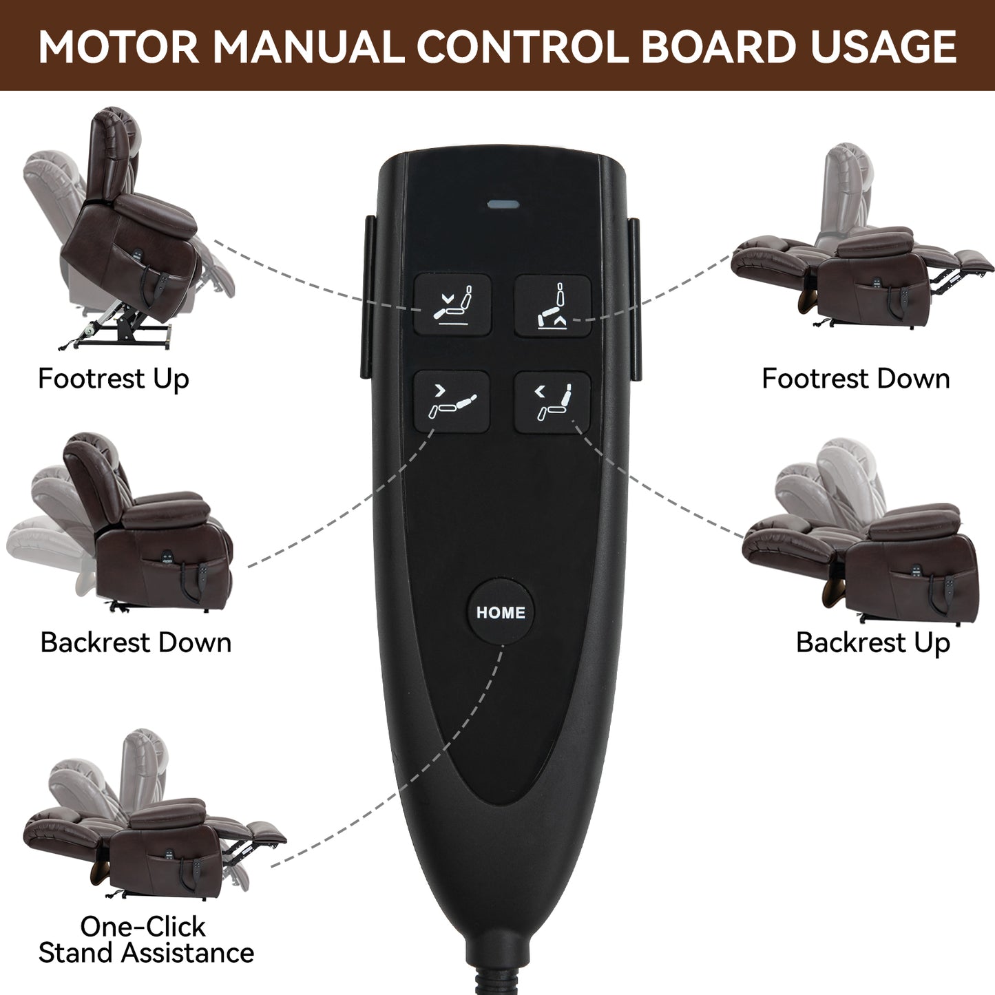 Dual Motor Infinite Position Up to 350 LBS Electric Medium size Brown Power Lift Recliner Chair with 8-Point Vibration Massage and Lumbar Heating