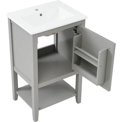 20" Bathroom Vanity with Sink, Bathroom Cabinet with Soft Closing Door, Storage Rack and Open Shelf, Grey