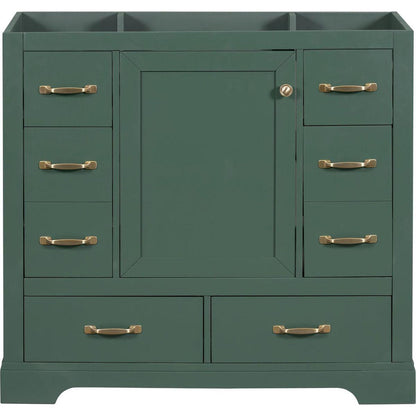 36" Bathroom Vanity without Sink, Cabinet Base Only, Six Drawers, Multi-Functional Drawer Divider, Adjustable Shelf, Green