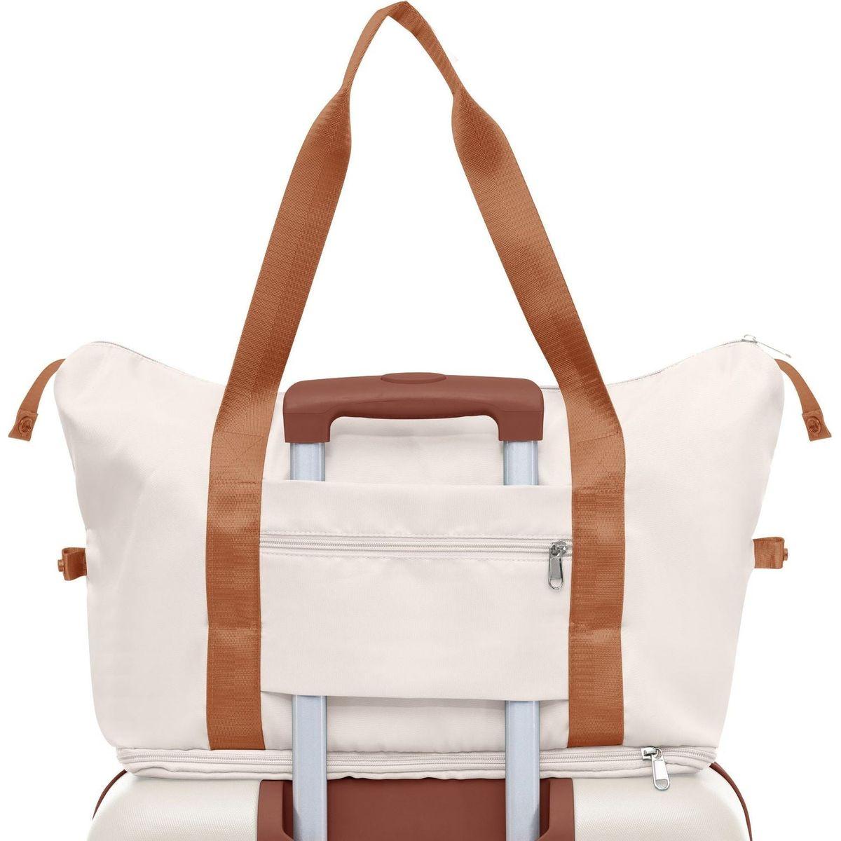 Luggage Sets 4 Piece, Expandable ABS Durable Suitcase with Travel Bag, Carry On Luggage Suitcase Set with 360 Spinner Wheels, ivory and brown