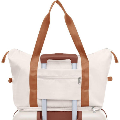 Luggage Sets 4 Piece, Expandable ABS Durable Suitcase with Travel Bag, Carry On Luggage Suitcase Set with 360 Spinner Wheels, ivory and brown