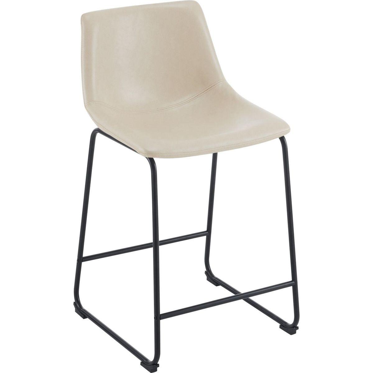 (Set of 2) Vintage Style 24-Inch Armless Industrial Faux Leather Counter Stool with Metal Legs and Footrest for Kitchen Island, Cafe, Pub, Bar Counter, Cream and Black