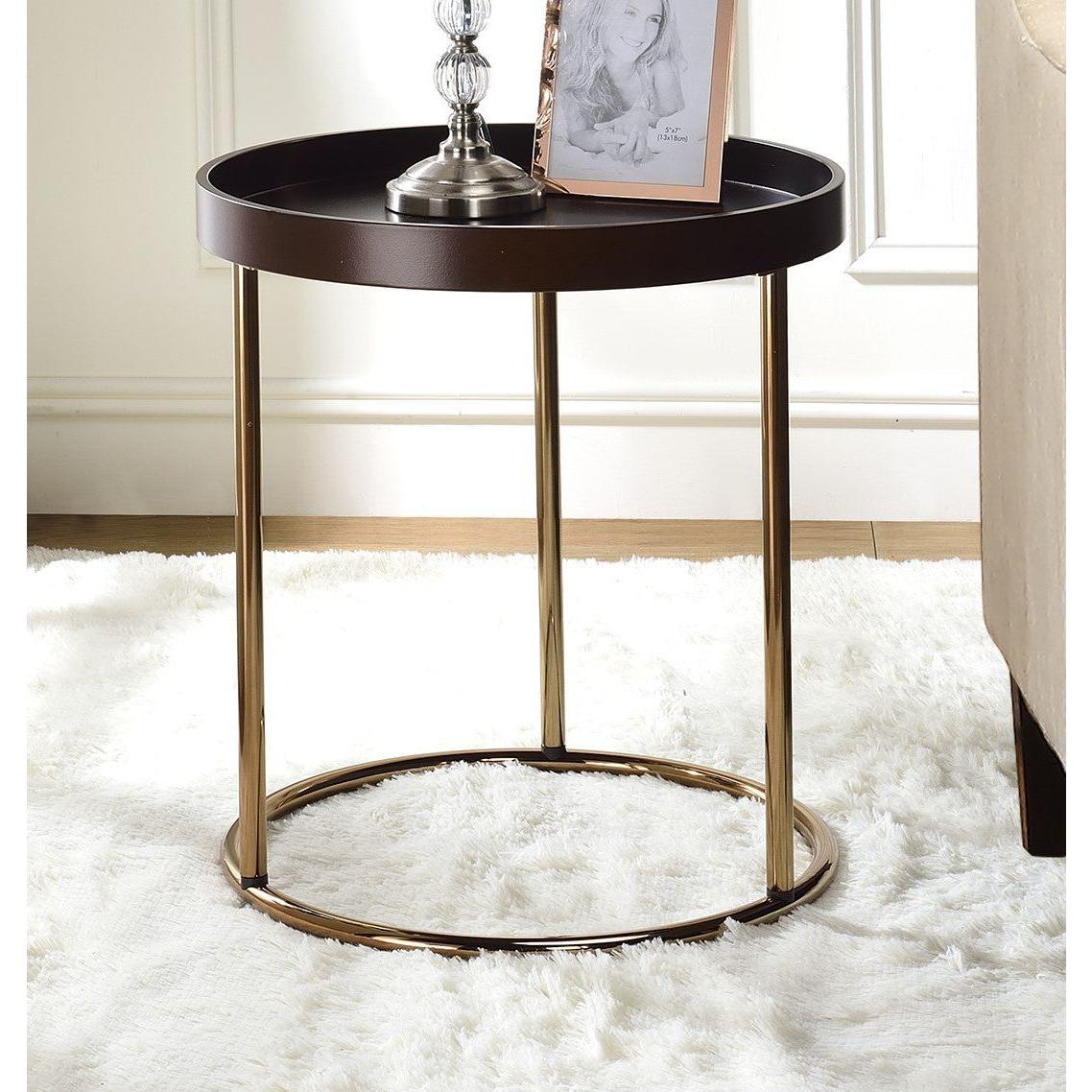 Genoa Round Tray Table with Metal Frame, Espresso