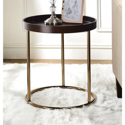 Genoa Round Tray Table with Metal Frame, Espresso