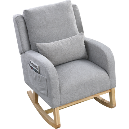 27.5" W Modern Accent High Back Living Room Casual Armchair Rocker with One Lumbar Pillow, Two Side Pockets, Teddy.