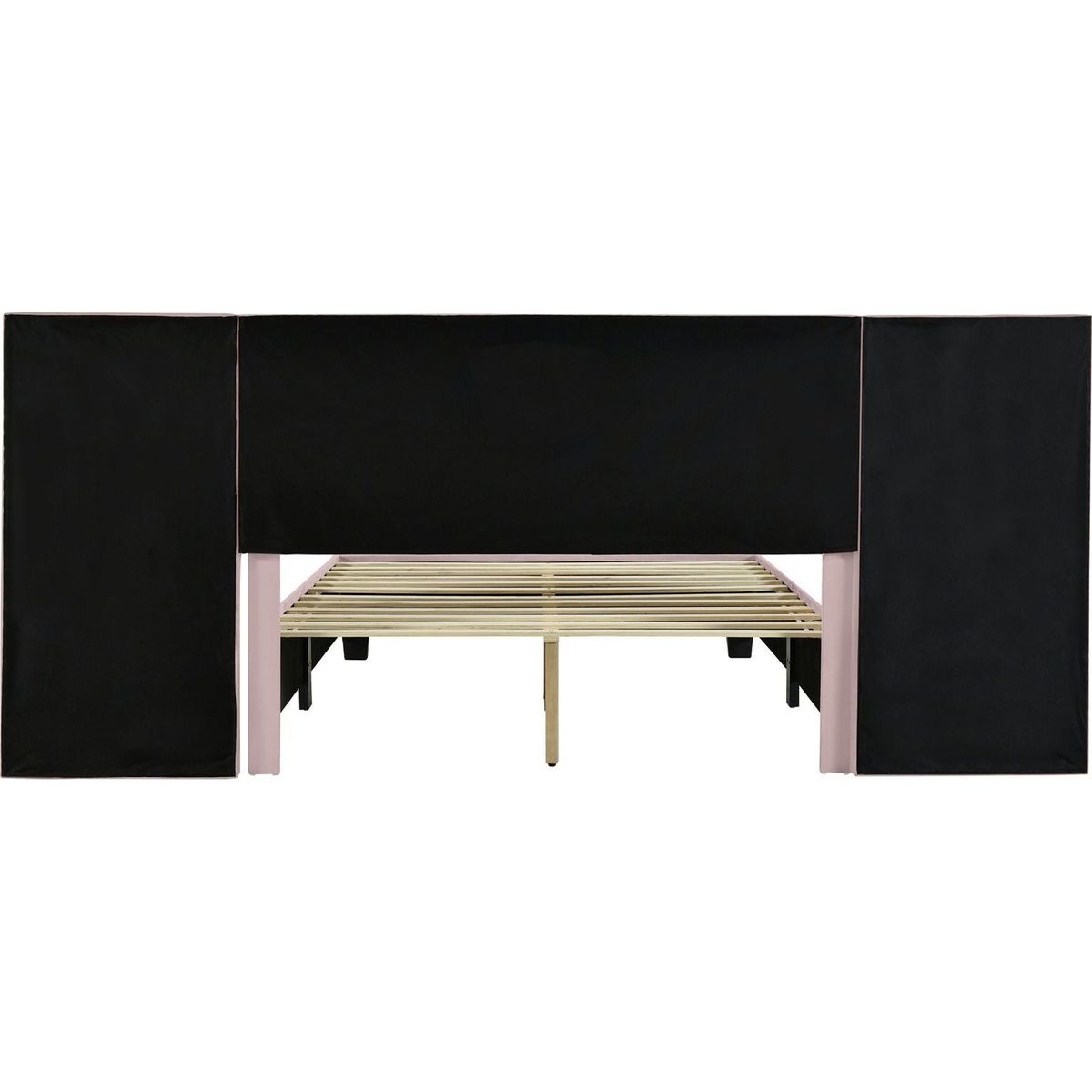 Queen Size Upholstered Platform Bed with Big Headboard, Bedroom Furniture, Velvet, Pink