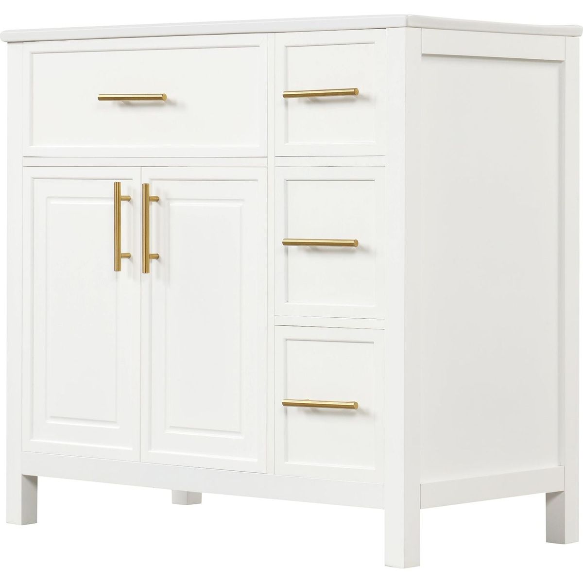 36" Bathroom Vanity with Sink Top, Bathroom Vanity Cabinet with Two Doors and Three Drawers, Solid Wood, MDF Boards, One Package, Off White