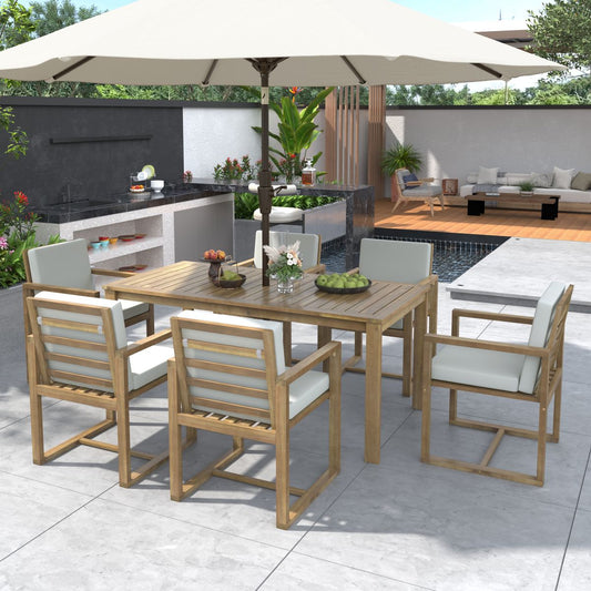 Patio Dining Set Outdoor Dining Table and Chair Set with  and Removable Cushions for Patio, Backyard, Garden, Light Teak