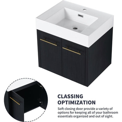 24 Inch Wall-Mounted Bathroom Vanity with Sink, Thick Edged Resin Basin, KD-Package