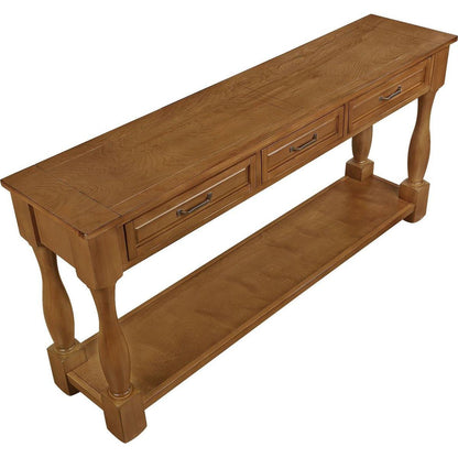63inch Long Wood Console Table with 3 Drawers and 1 Bottom Shelf for Entryway Hallway Easy Assembly Extra-thick Sofa Table(Brown)