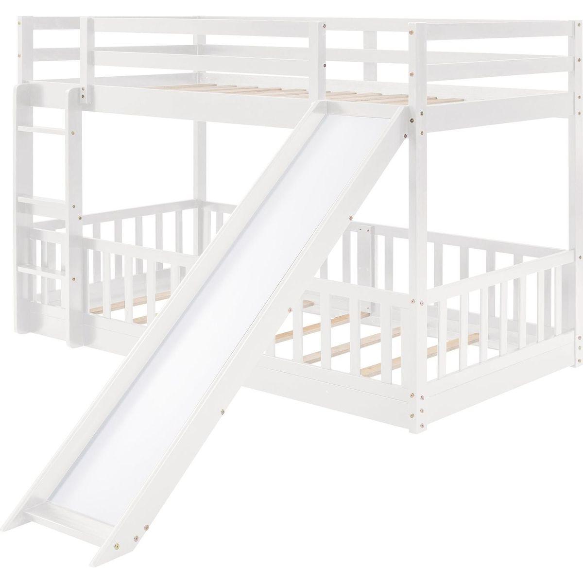 Twin Over Twin Bunk Bed with Slide and Ladder, White