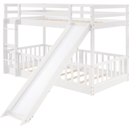 Twin Over Twin Bunk Bed with Slide and Ladder, White