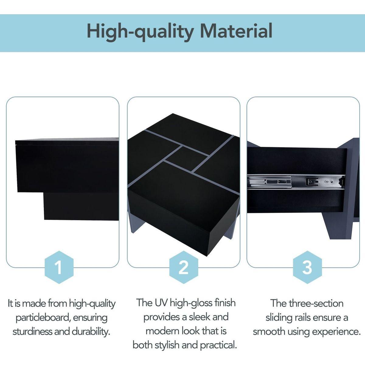 Unique Design Coffee Table with 4 Hidden Storage Compartments, Square Cocktail Table with Extendable Sliding Tabletop, UV High-gloss Design Center Table for Living Room, 31.5"x 31.5"