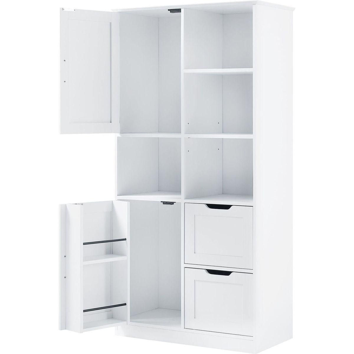 Bathroom Storage Cabinet with Doors and Drawers, Multiple Storage Space, Freestanding Style, Open Shelve, Adjustable Shelf, White