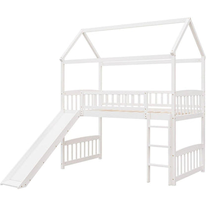 Twin Loft Bed with Slide, House Bed with Slide,White