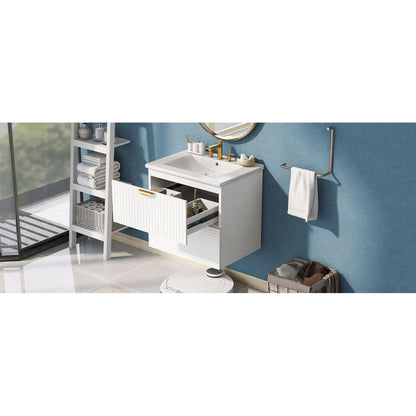 Modern 24-Inch Wall-Mounted Bathroom vanity with 2 Drawers, White - Ideal for Small Bathrooms