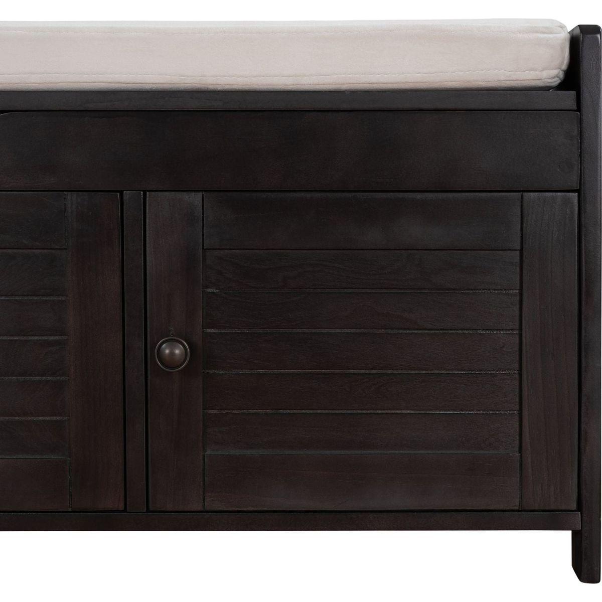 Storage Bench with 3 Shutter-shaped Doors, Shoe Bench with Removable Cushion and Hidden Storage Space (Espresso