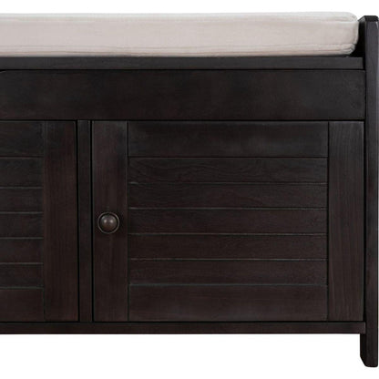 Storage Bench with 3 Shutter-shaped Doors, Shoe Bench with Removable Cushion and Hidden Storage Space (Espresso