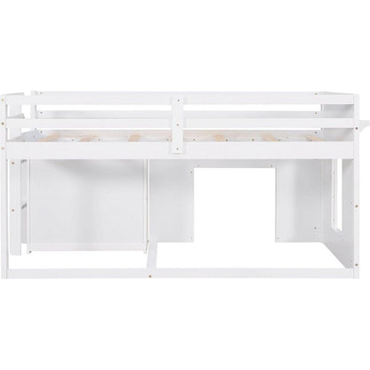 Twin Size Loft Bed with Cabinet and Shelf - White