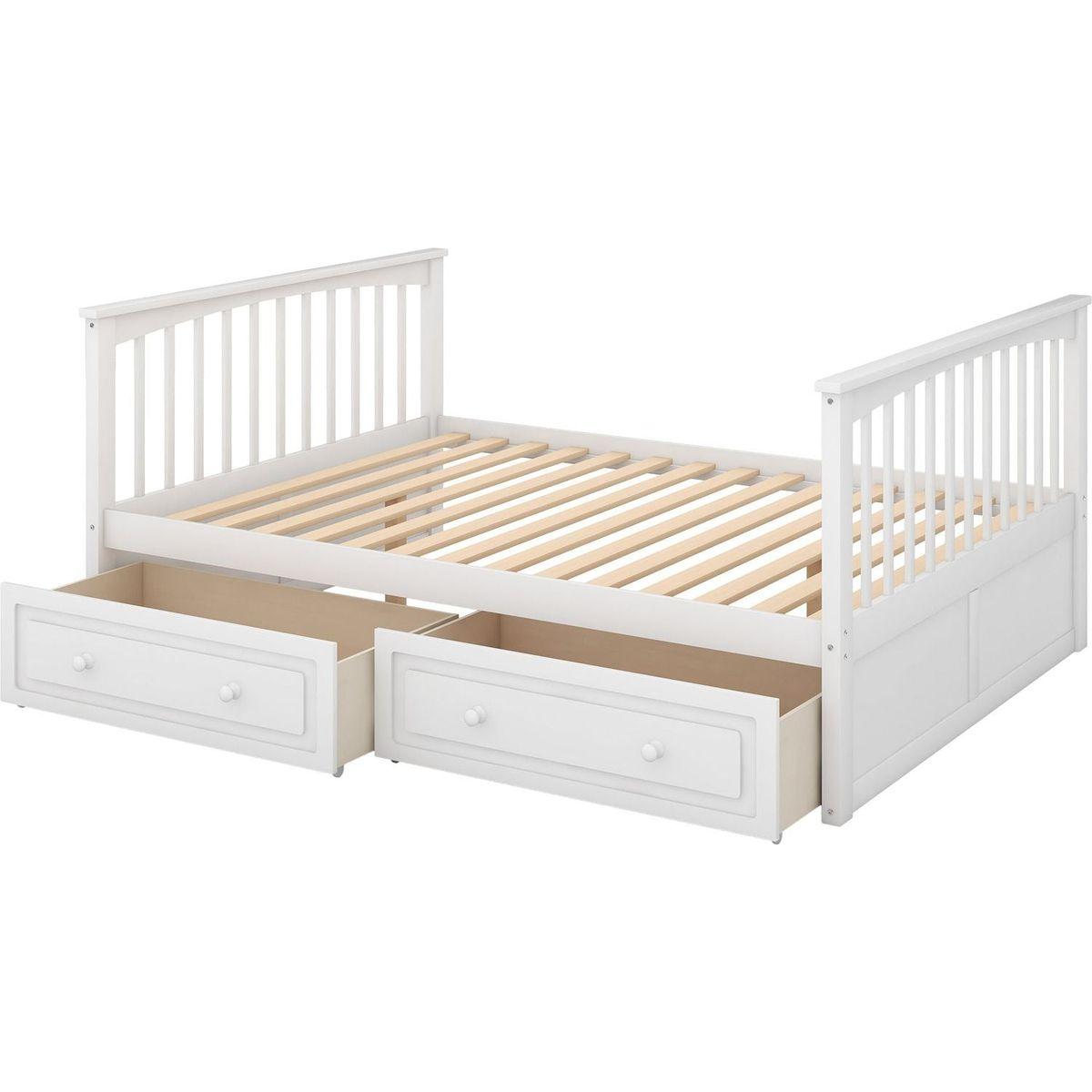 Full over Full Bunk Bed with Drawers, Convertible Beds, White