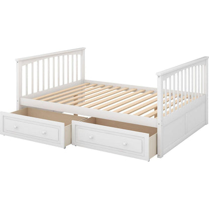 Full over Full Bunk Bed with Drawers, Convertible Beds, White