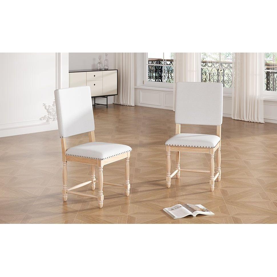 Vintage Traditional 2-Piece Upholstered Dining Chairs with Padded Backs, Natural