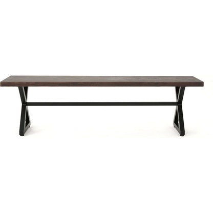 Outdoor Aluminum Dining Bench with Steel Frame, Brown / Black
