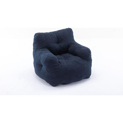Soft Tufted Foam Bean Bag Chair With Teddy Fabric Dark Blue